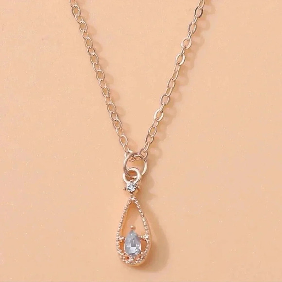 Rose Gold Tear Drop Stone Necklace - Picture 2 of 5